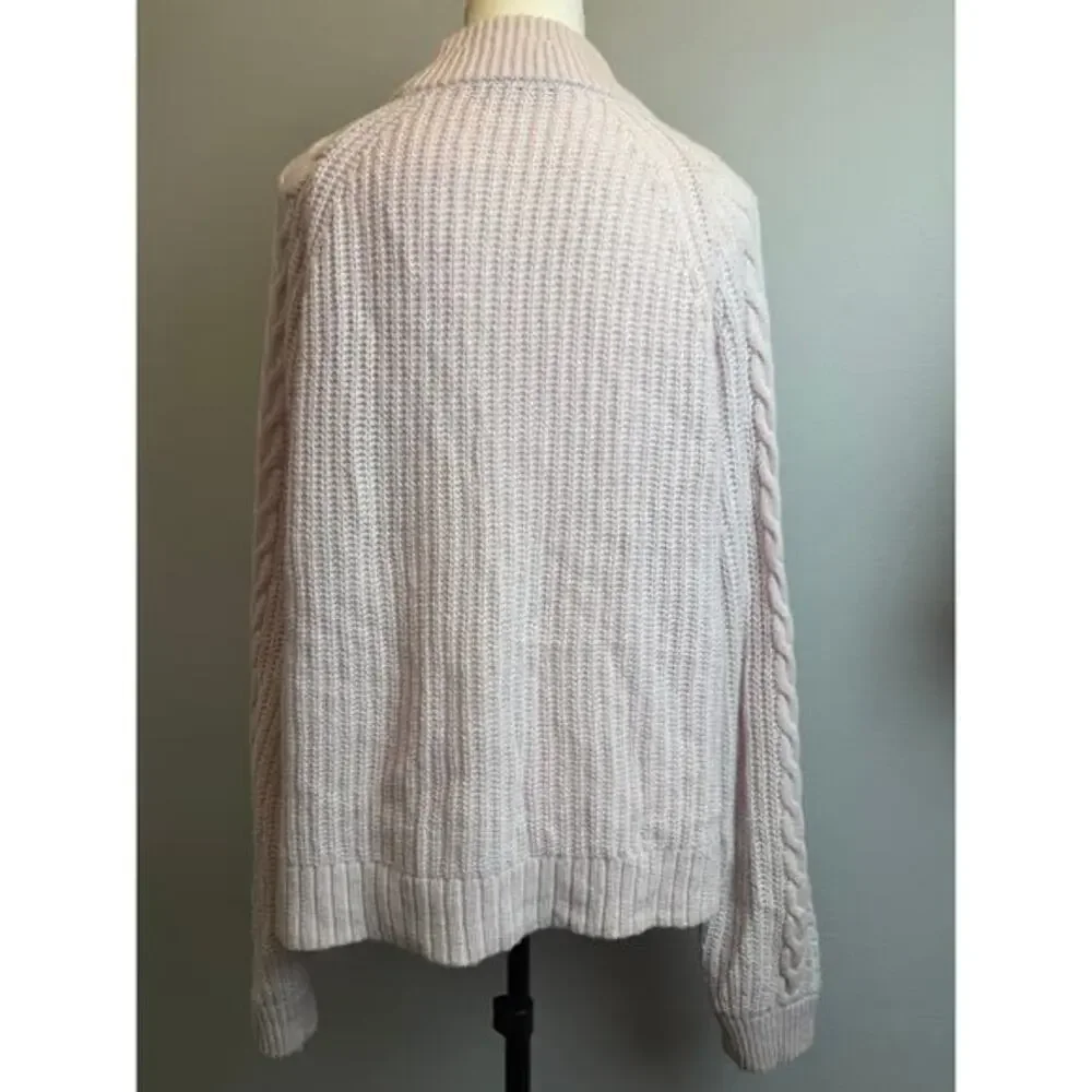 J. Crew Wool Blend Chunky Cable Azra Pom Sweater Women L Cream Ivory Cottagecore